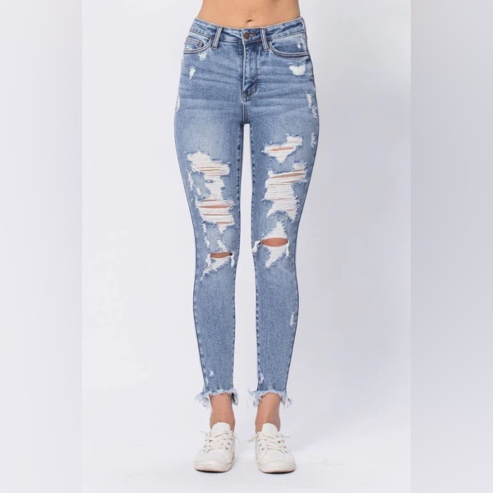 Judy Blue Rianna Hi-Rise Destroyed Shark Bite Skinny Jeans 88390 size 1/25